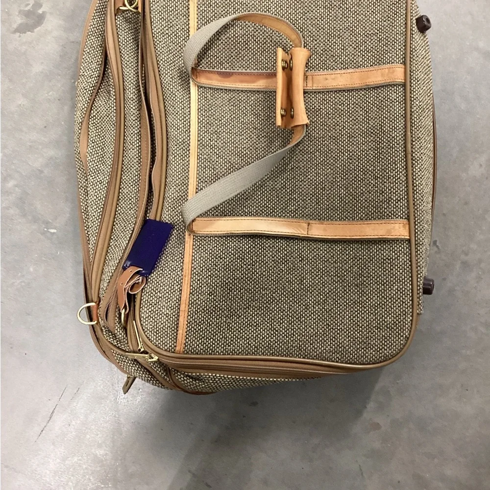 Men's Brown Canvas Travel Briefcase with Tan Trim and Leather Accents